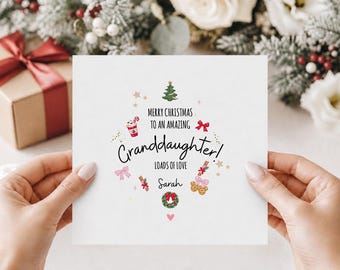 Granddaughter Christmas Card, Personalised Christmas Card for Granddaughter, Custom Xmas Card from Grandma and Grandpa, Cute Festive Card