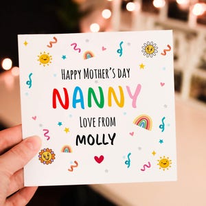 Personalised Special Happy Nanny Mothers Day 2025 Card, Mothers day Card For Nan, Fully Colourful Rainbow Mothers Gift, Nan wish card