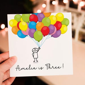 Personalised Balloon  3rd Birthday Card For Son, Colourful Balloon Birthday Card, Happy 3rd Birthday, 3rd Birthday Card
