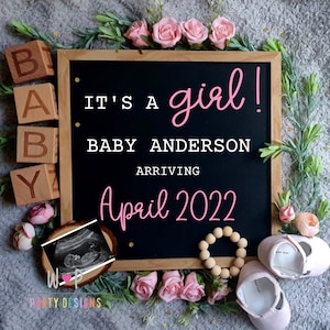 Personalised Pregnancy Announcement digital download for social media, Flat lay pregnancy reveal, instant download, Corjl