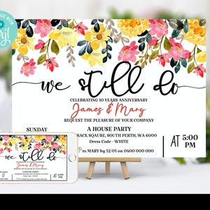 Watercolor Floral Rose Any Year Wedding Anniversary Invitation, Wedding anniversary invitation,  Printable INSTANT DOWNLOAD, Corjl