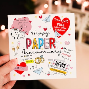 Personalised Romantic Paper Anniversary card for Him, 1st wedding anniversary Card for Partner, husband or wife
