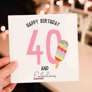 Personalised 40th birthday card for her, 40 and fabulous birthday card, 40th birthday gift for her, Card for Mum, Card for bestie, Fifty