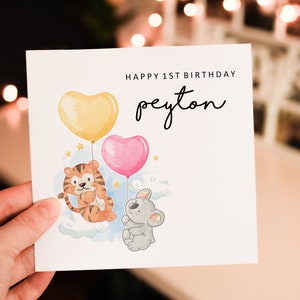 Personalised happy 1st birthday card, animal 1st birthday card, boy birthday card, safari birthday card, cute safari greeting card