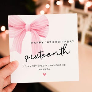 Personalised Bow 16th Birthday, Birthday Card For Her, Card for 50th 60th 70th 80th 90th 40th birthday, Simple Birthday Card