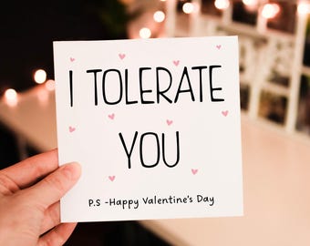 I tolerate you Romantic Valentines Day card for Him and Boyfriend, Couple romantic card, card from Girlfriend, minimalist love card