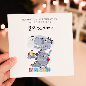 Personalised Robot Dino happy 1st birthday card, animal 1st birthday card, boy birthday card, Dino birthday card, cute safari greeting card