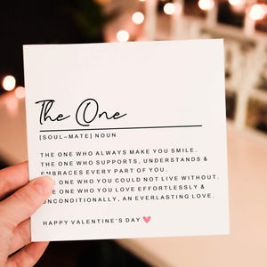 Romantic The One definition Valentines Day card for Him and Her, Heart Valentines Day Card for Husband, Fiance or Wife