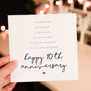 Personalised Romantic Anniversary card for Him, 10th wedding anniversary Card for Partner, husband or wife