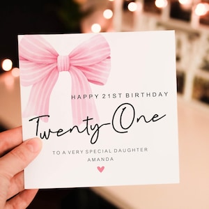 Personalised Bow 21st Birthday, Birthday Card For Her, Card for 50th 60th 70th 80th 90th 40th birthday, Simple Birthday Card