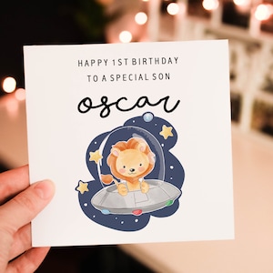 Personalised happy 1st birthday card, animal 1st birthday card, boy birthday card, safari birthday card, cute safari greeting card