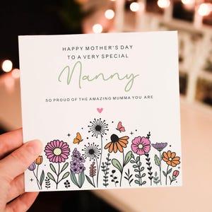 Personalised Floral To a very special Nanny on Mothers Day Card, Mothers day Card For Nan, So proud of you amazing mumma you are