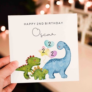 Personalised Dinosaur 2nd Birthday Card For Boy, Grandson Birthday Card, Nephew 2nd Birthday Card, 2nd Birthday Card, Cute Dinosaur Card