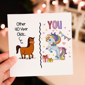 Personalised Funny Unicorn 40th birthday card for her, Card for Mum, Card for bestie, Forty funny card