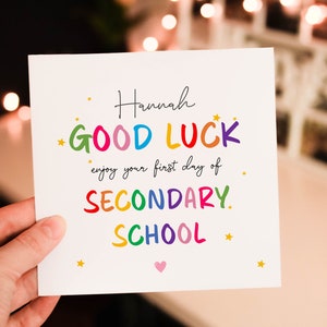 Personalised Good Luck for Secondary School Card, Custom Rainbow Student Card,  New Term Gift for School kid