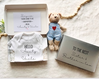Pregnancy Announcement to Sister / Brother, Hello Aunty & Uncle,  Pregnancy Reveal Box for Sibling, Baby Gift Box, Baby Reveal surprise