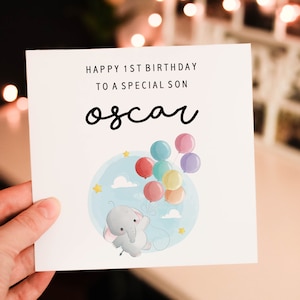Personalised happy 1st birthday card, animal 1st birthday card, boy birthday card, safari birthday card, cute safari greeting card