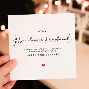 Personalised Handsome Husband Romantic Anniversary card for Him, 1st wedding anniversary Card for Partner, husband or wife