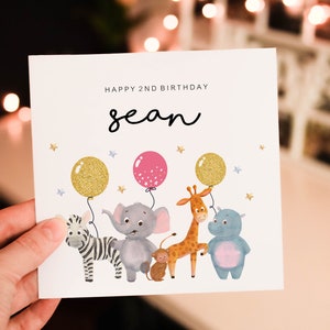 Personalised happy 1st birthday card, animal 1st birthday card, boy birthday card, safari birthday card, cute safari greeting card