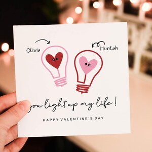 Personalised You light up my life Valentines Day card for Partner Him and Her,  Valentines Day Card for Husband, Fiancee or Wife, girlfriend