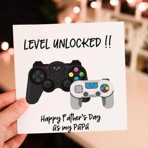 Personalised Level Unlocked Happy First Fathers day Card for PAPA, Gaming father's day card From daughter / son, Game Fathers day gift