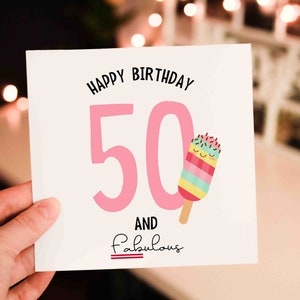 Personalised 50th birthday card for her, 50 and fabulous birthday card, 50th birthday gift for her, Card for Mum, Card for bestie, Fifty