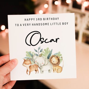 Personalised happy 1st birthday card, animal 1st birthday card, boy birthday card, safari birthday card, cute safari greeting card