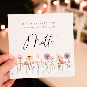 Personalised Floral Happy 1st birthday card to Special little girl card, Floral 1st birthday card, Girl card, cute Floral greeting card
