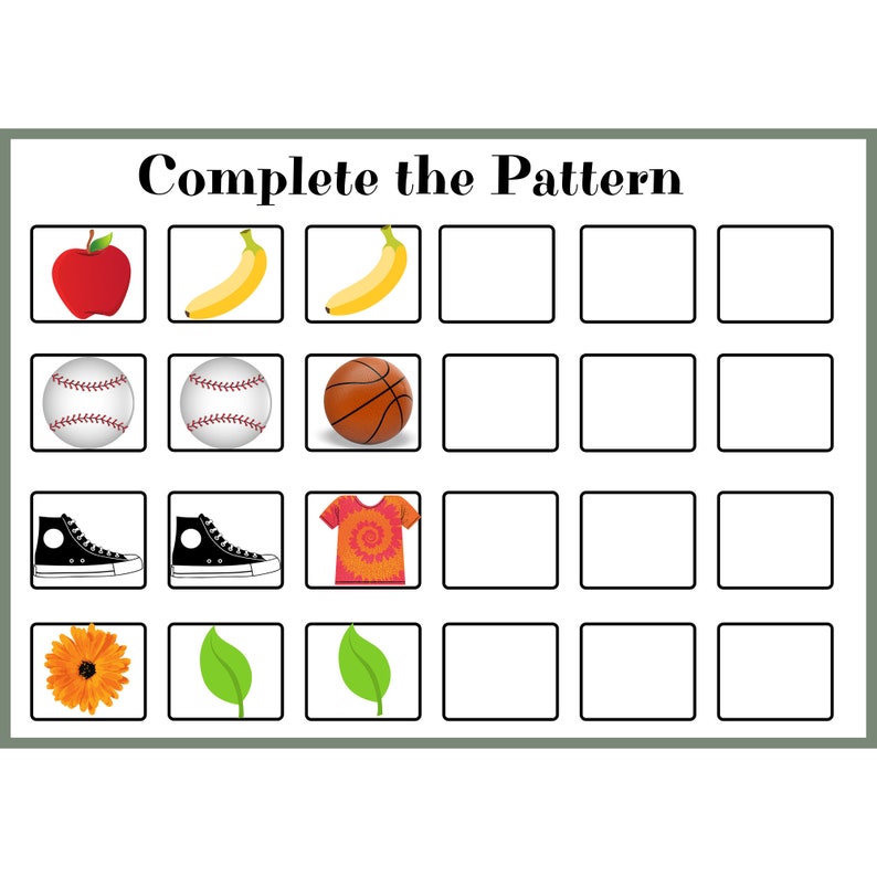 Simple Pattern Completion Worksheets - Etsy