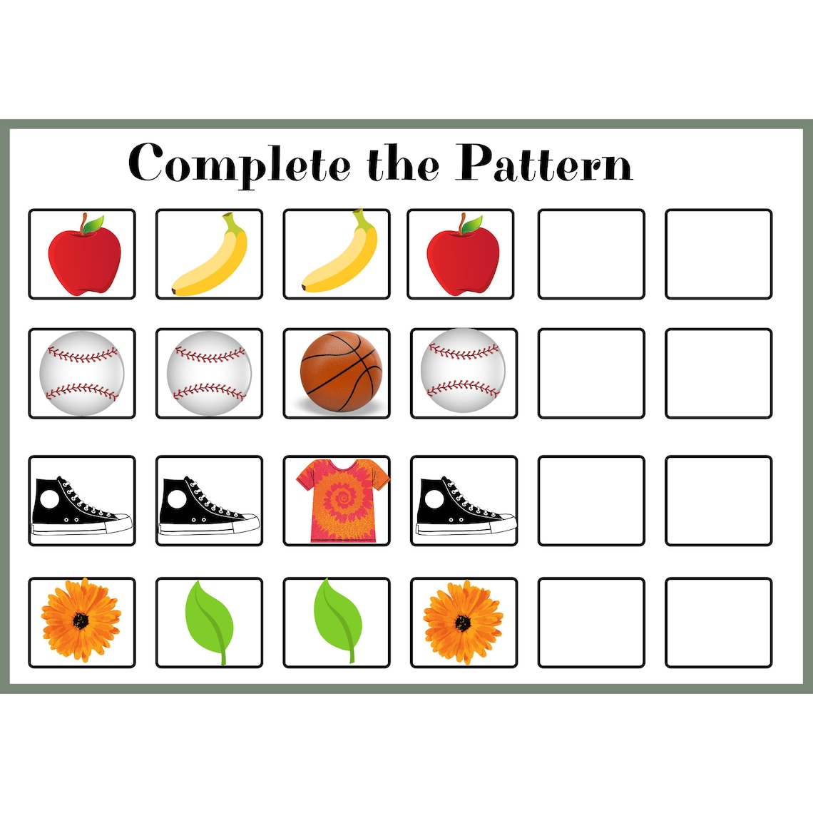 Simple Pattern Completion Worksheets - Etsy
