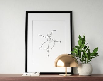 ballerina illustration, dancers printable art, gifts for dancer, ballet printable minimalist, dancer wall decor, one line drawing ballerina