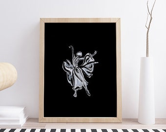 ballet art print, girls bedroom decor, ballerina painting, black and white, dancers printable, digital art print, instant download, wall art