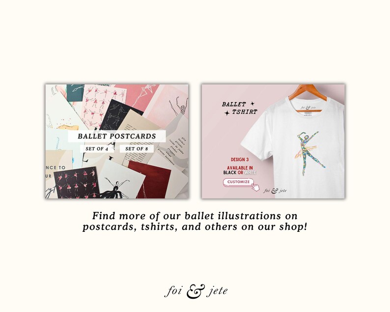 Pode incluir: Um conjunto de quatro cart&otilde;es postais com tema de bal&eacute; com um esquema de cores rosa e preto. Os cart&otilde;es postais apresentam uma bailarina em v&aacute;rias poses. O texto nos cart&otilde;es postais diz "Ballet Postcards" e "Set of 4".