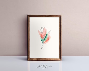 Impressão artística de bailarina em estilo linear | Decoração para estúdio de balé (Download digital)
