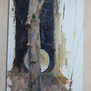 Pintura a óleo original sobre papelão do artista ucraniano V. Samchuk. No prado. Criação de ovelhas, 2005.