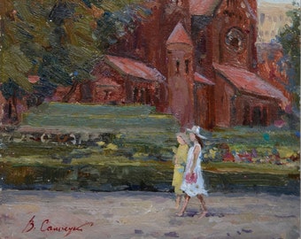 Original oil painting on cardboard by Ukrainian artist V.Samchuk, Minsk. Summer . 2011. Impressionism