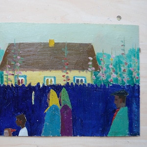 PAISAGEM DA ALDEIA, Pintura a óleo original sobre papelão do artista ucraniano V. Samchuk 2008, família