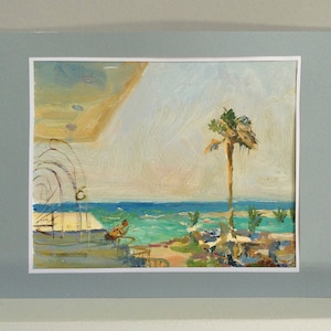 PAISAJE MARINO. ÓLEO ORIGINAL sobre lienzo del artista ucraniano Samchuk V., Almuerzo en Hurghada 2021, Impresionismo