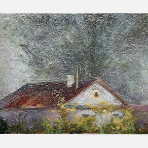 PINTURA DE PAISAGEM, Pintura a óleo original sobre papelão do artista ucraniano Olexander Samchuk, ..No Symonov..2017
