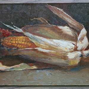 Pintura a óleo original sobre papelão do artista ucraniano Olexander Samchuk, ..Milho..2023