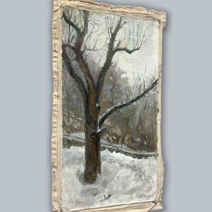 PINTURA DE PAISAJE, Pintura al óleo original sobre lienzo del artista ucraniano V. Samchuk, El invierno ha llegado, 2001