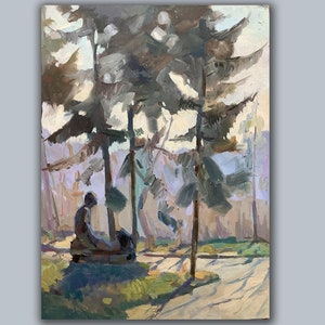 Paisagem, original, Pintura a óleo sobre papelão Artistas ucranianos V.Samchuk, No pátio da Academia de Arte, 2004