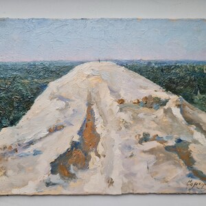 PINTURA DE PAISAGEM, Pintura a óleo original sobre papelão do artista ucraniano Olexander Samchuk, ..Montanha branca.. 2021