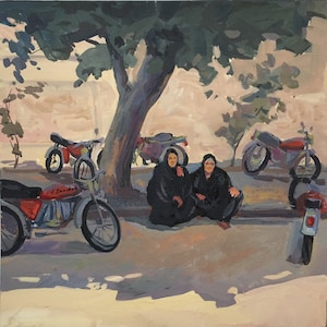 Egipto, pintura al temple sobre lienzo, obra original del artista ucraniano V. Samchuk, Almuerzo, El Cairo, 2020