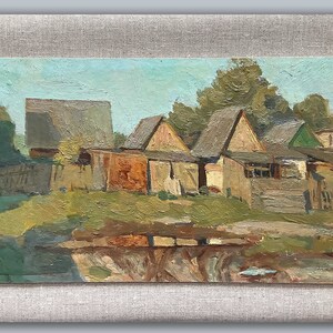 Landscape, original , Oil painting on cardboard Ukraine artists V.Samchuk EVENING AFTER THE rain, 2011