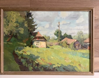 Ingelijst landschapsolieverfschilderij, Oekraïens impressionisme, na de regen