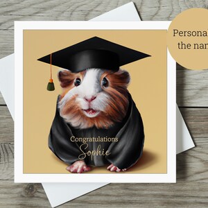 Glückwunschkarte zum Schulabschluss / bestandene Prüfungen / personalisierte Glückwunschkarte / Meerschweinchen in Abschlussmütze und Kleid