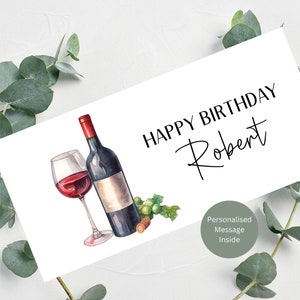 Personalisierte Geburtstagsgeldbörse / Geburtstagsgeschenk / Personalisierter Name und Nachricht Innen / Rotwein-Design / 21 cm x 10 cm
