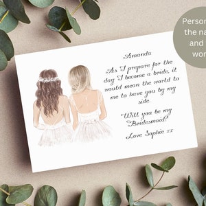 Will You Be My Bridesmaid, Maid of Honour Card / Beautiful, Personalised Bridesmaid Proposal Card / Postcard Style