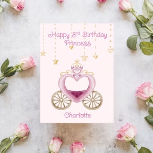 Personalisierte Geburtstagskarte für Kind mit Name und Alter / Prinzessin Carriage / Karte für Kind